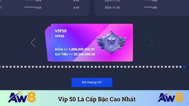 VIP 50 là cấp bậc cao nhất dành cho hội viên